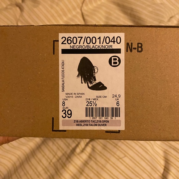 NWT ZARA tassel fringe black suede sandal heel sz 39 - Picture 7 of 7